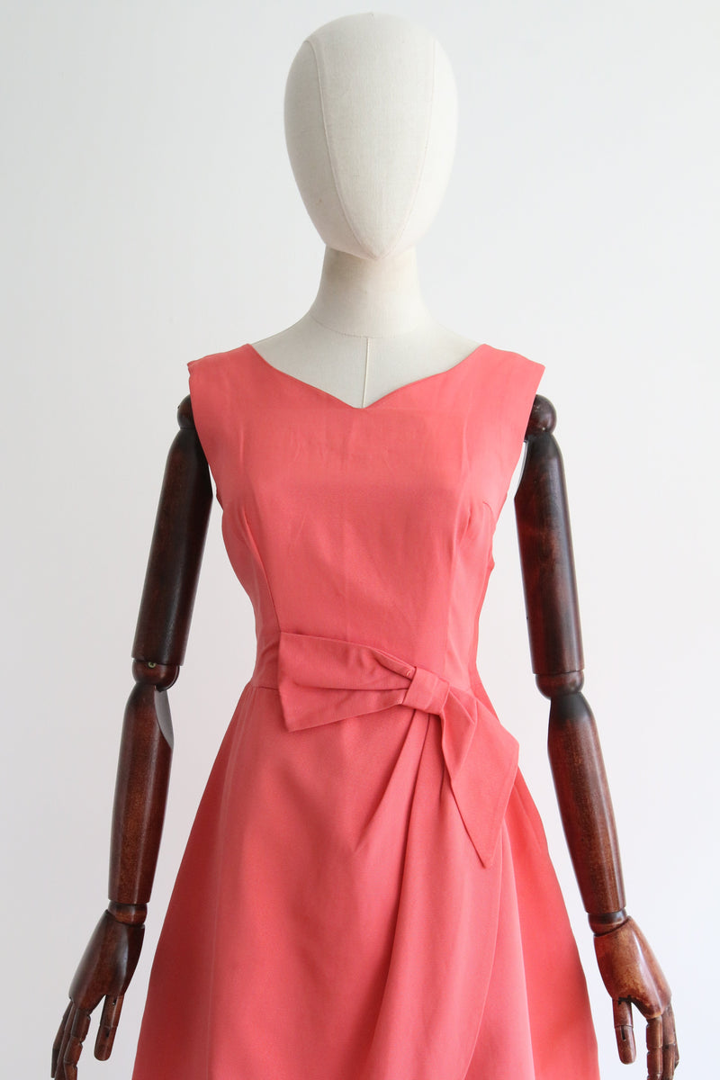 "Coral Bows" Vintage 1950's Coral Pink Bow Feature Dress UK 8 US 4