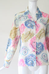 "Curled Feathers" Vintage 1940's Feather & Rhinestone Embellished Blouse UK 12-14 US 8-10