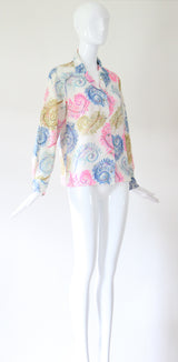 "Curled Feathers" Vintage 1940's Feather & Rhinestone Embellished Blouse UK 12-14 US 8-10