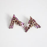 "Violet Rhinestones" Vintage 1950's Purple Rhinestone Statement Clip On Earrings