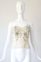 “Trailing Beadwork Bustier" Vintage 1950's Embellished Cream Bustier UK 8 US 4
