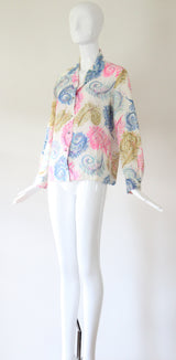 "Curled Feathers" Vintage 1940's Feather & Rhinestone Embellished Blouse UK 12-14 US 8-10