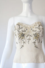 “Trailing Beadwork Bustier" Vintage 1950's Embellished Cream Bustier UK 8 US 4