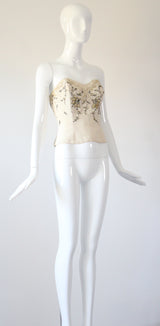 “Trailing Beadwork Bustier" Vintage 1950's Embellished Cream Bustier UK 8 US 4