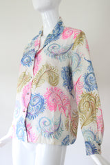 "Curled Feathers" Vintage 1940's Feather & Rhinestone Embellished Blouse UK 12-14 US 8-10