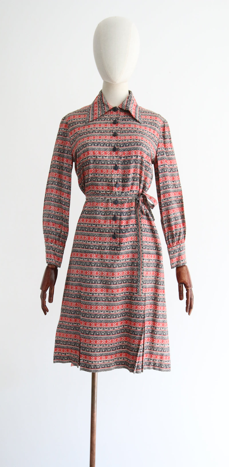 "Floral Pinstripes" Vintage 1970's Silk Floral Pinstripe Dress UK 10 US 6