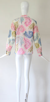 "Curled Feathers" Vintage 1940's Feather & Rhinestone Embellished Blouse UK 12-14 US 8-10