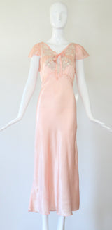 "Ballerina Pink & Lace" Vintage 1930's Ballerina Pink & Cream Lace Gown UK 10 US 6
