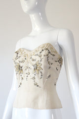 “Trailing Beadwork Bustier" Vintage 1950's Embellished Cream Bustier UK 8 US 4
