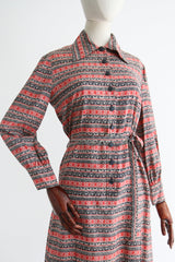 "Floral Pinstripes" Vintage 1970's Silk Floral Pinstripe Dress UK 10 US 6