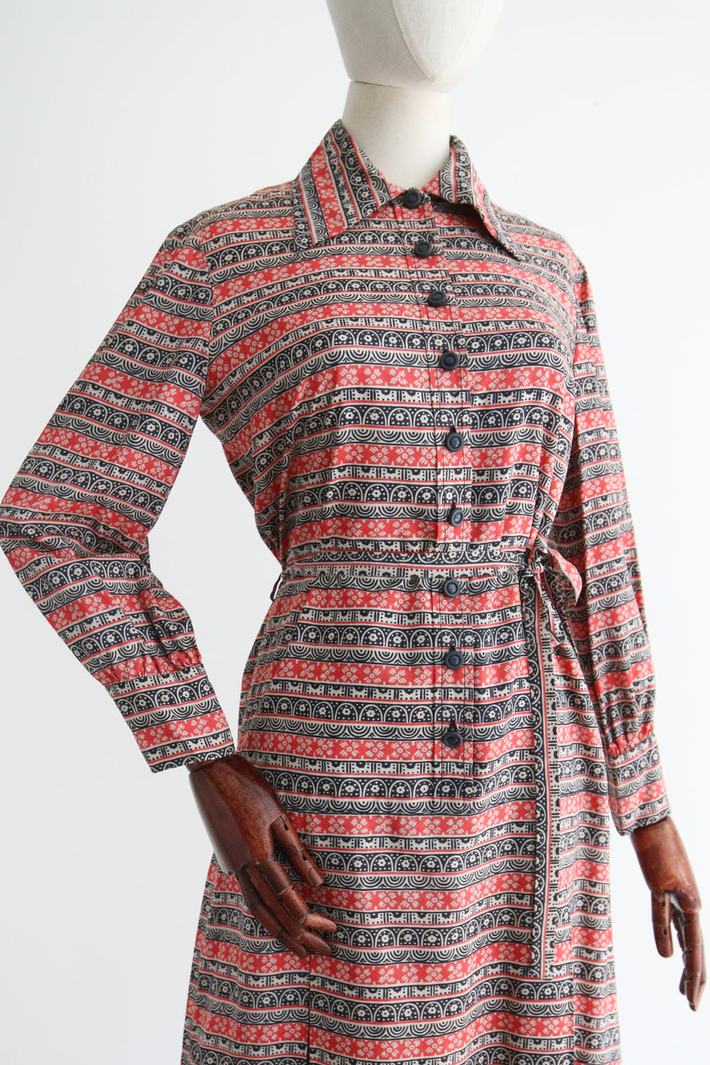 "Floral Pinstripes" Vintage 1970's Silk Floral Pinstripe Dress UK 10 US 6