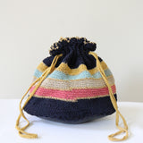 "Striped Drawstring" Vintage 1940's Navy Blue Striped Drawstring Handbag