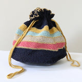 "Striped Drawstring" Vintage 1940's Navy Blue Striped Drawstring Handbag