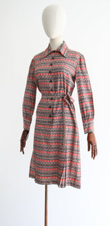 "Floral Pinstripes" Vintage 1970's Silk Floral Pinstripe Dress UK 10 US 6
