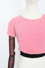 "French Rose Beadwork" Vintage 1930's French Rose Pink Silk & Beaded Blouse UK 6 US 2