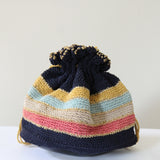 "Striped Drawstring" Vintage 1940's Navy Blue Striped Drawstring Handbag