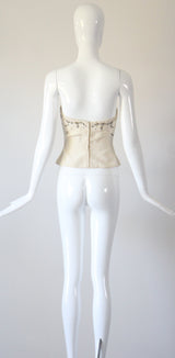 “Trailing Beadwork Bustier" Vintage 1950's Embellished Cream Bustier UK 8 US 4