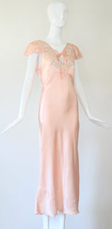 "Ballerina Pink & Lace" Vintage 1930's Ballerina Pink & Cream Lace Gown UK 10 US 6