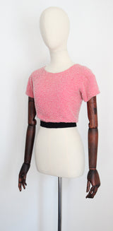 "French Rose Beadwork" Vintage 1930's French Rose Pink Silk & Beaded Blouse UK 6 US 2