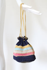 "Striped Drawstring" Vintage 1940's Navy Blue Striped Drawstring Handbag