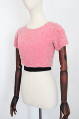 "French Rose Beadwork" Vintage 1930's French Rose Pink Silk & Beaded Blouse UK 6 US 2