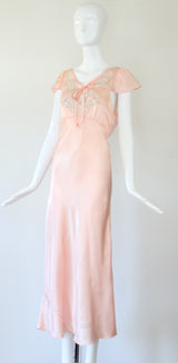 "Ballerina Pink & Lace" Vintage 1930's Ballerina Pink & Cream Lace Gown UK 10 US 6