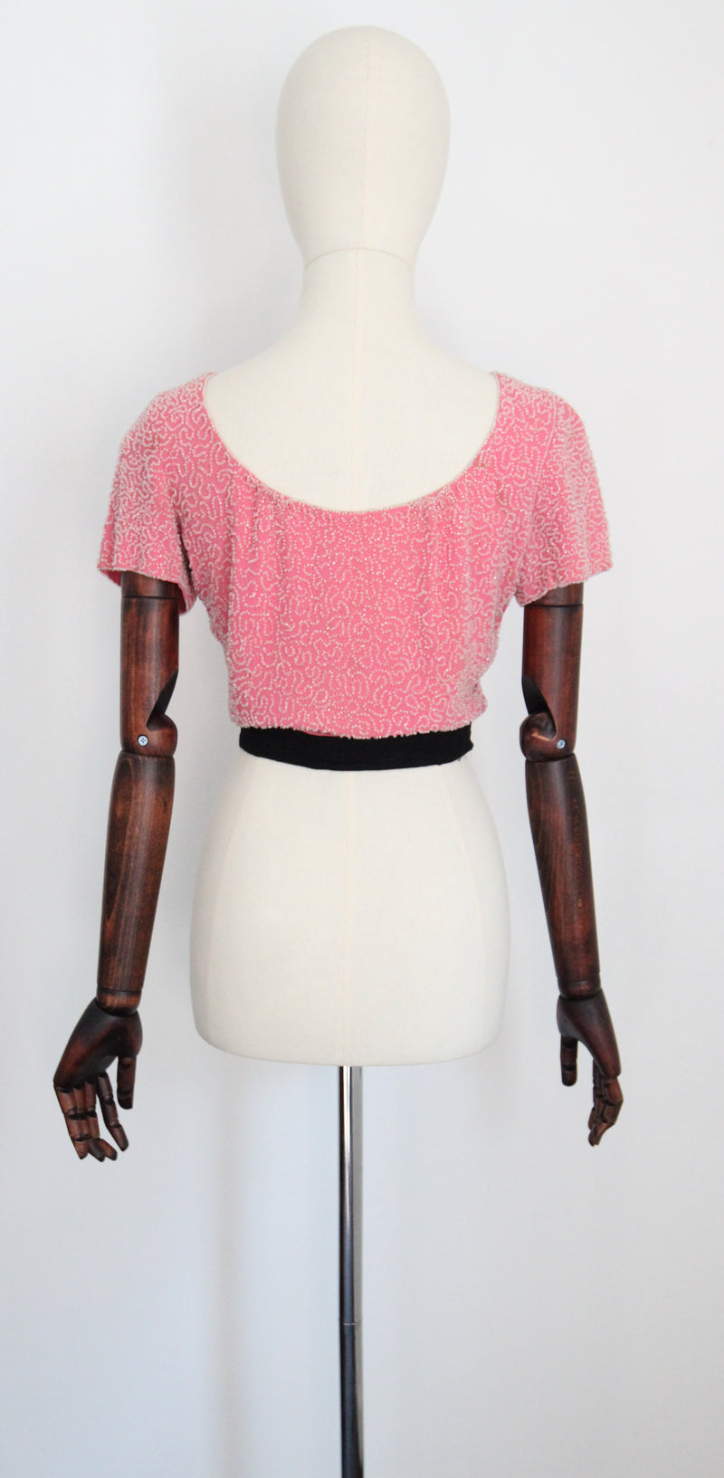 "French Rose Beadwork" Vintage 1930's French Rose Pink Silk & Beaded Blouse UK 6 US 2