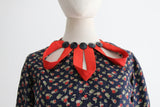 "Ribbon Keyholes" Vintage 1930's Floral Twill Silk & Keyhole Dress UK 8 US 4