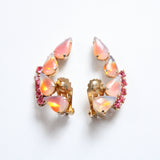 "Iridescent Opaline" Vintage 1950's Opaline & Rhinestone Climber Clip on Earrings