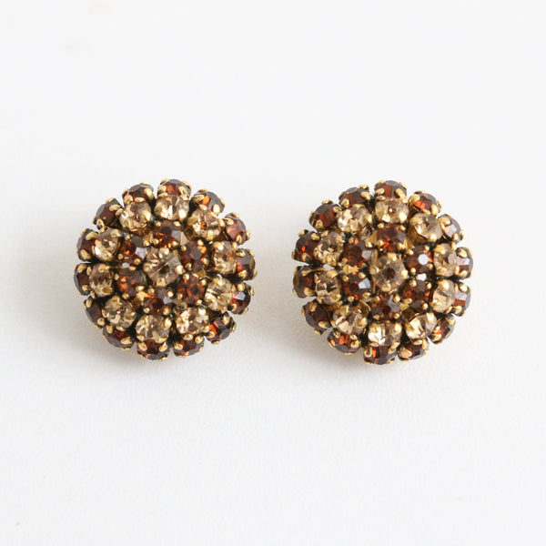 "Bronze Rhinestones" Vintage 1963 Christian Dior Rhinestone Clip on Earrings