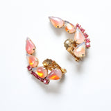 "Iridescent Opaline" Vintage 1950's Opaline & Rhinestone Climber Clip on Earrings