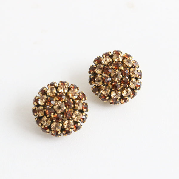 "Bronze Rhinestones" Vintage 1963 Christian Dior Rhinestone Clip on Earrings