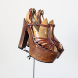 "Parisian Platforms" Vintage 1970's Wooden T Bar French Platforms UK 5.5 EU 38.5 US 7.5