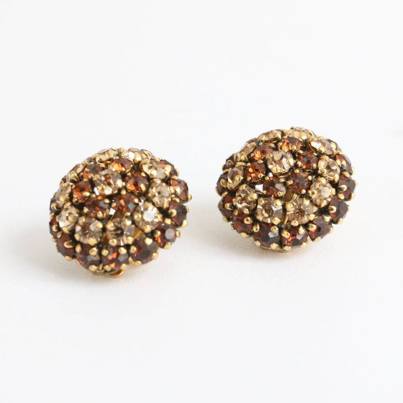 "Bronze Rhinestones" Vintage 1963 Christian Dior Rhinestone Clip on Earrings