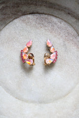 "Iridescent Opaline" Vintage 1950's Opaline & Rhinestone Climber Clip on Earrings