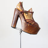 "Parisian Platforms" Vintage 1970's Wooden T Bar French Platforms UK 5.5 EU 38.5 US 7.5