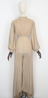 "Gold Pleated Lurex" Vintage 1960's Gold Pleated Lurex Jumpsuit UK 10 US 6