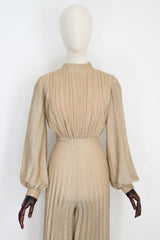 "Gold Pleated Lurex" Vintage 1960's Gold Pleated Lurex Jumpsuit UK 10 US 6