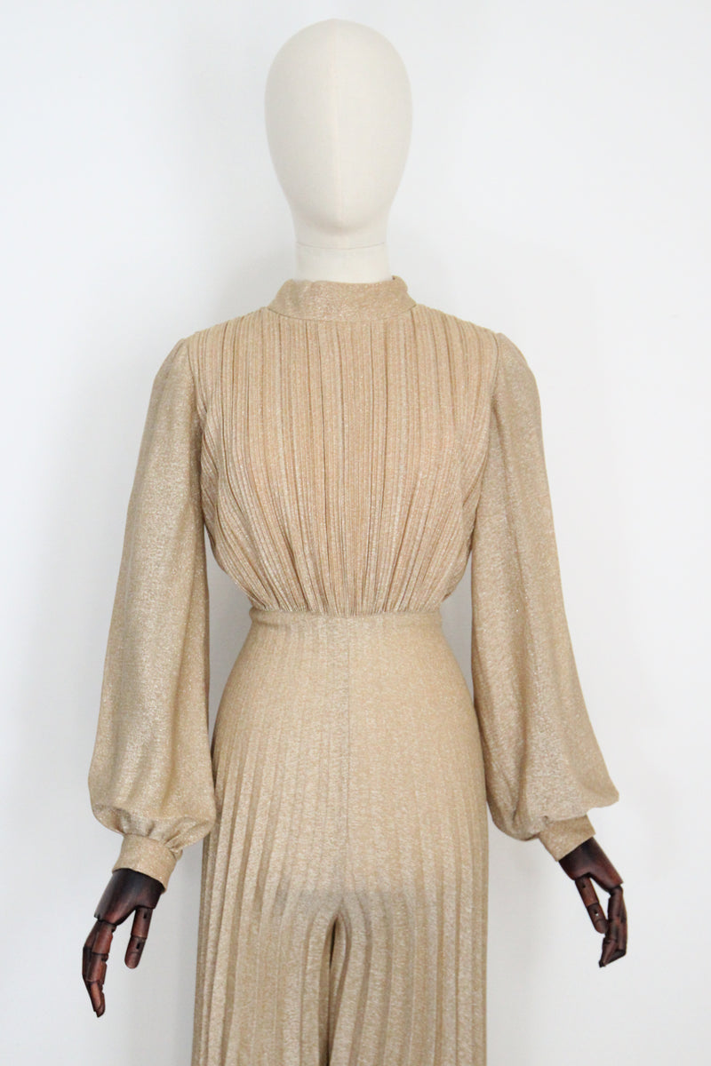 "Gold Pleated Lurex" Vintage 1960's Gold Pleated Lurex Jumpsuit UK 10 US 6