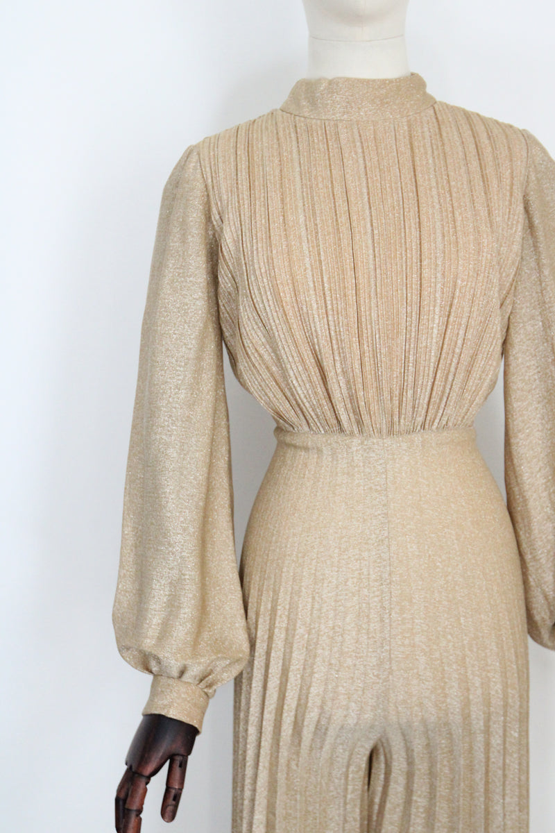 "Gold Pleated Lurex" Vintage 1960's Gold Pleated Lurex Jumpsuit UK 10 US 6