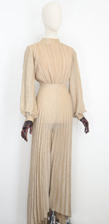 "Gold Pleated Lurex" Vintage 1960's Gold Pleated Lurex Jumpsuit UK 10 US 6