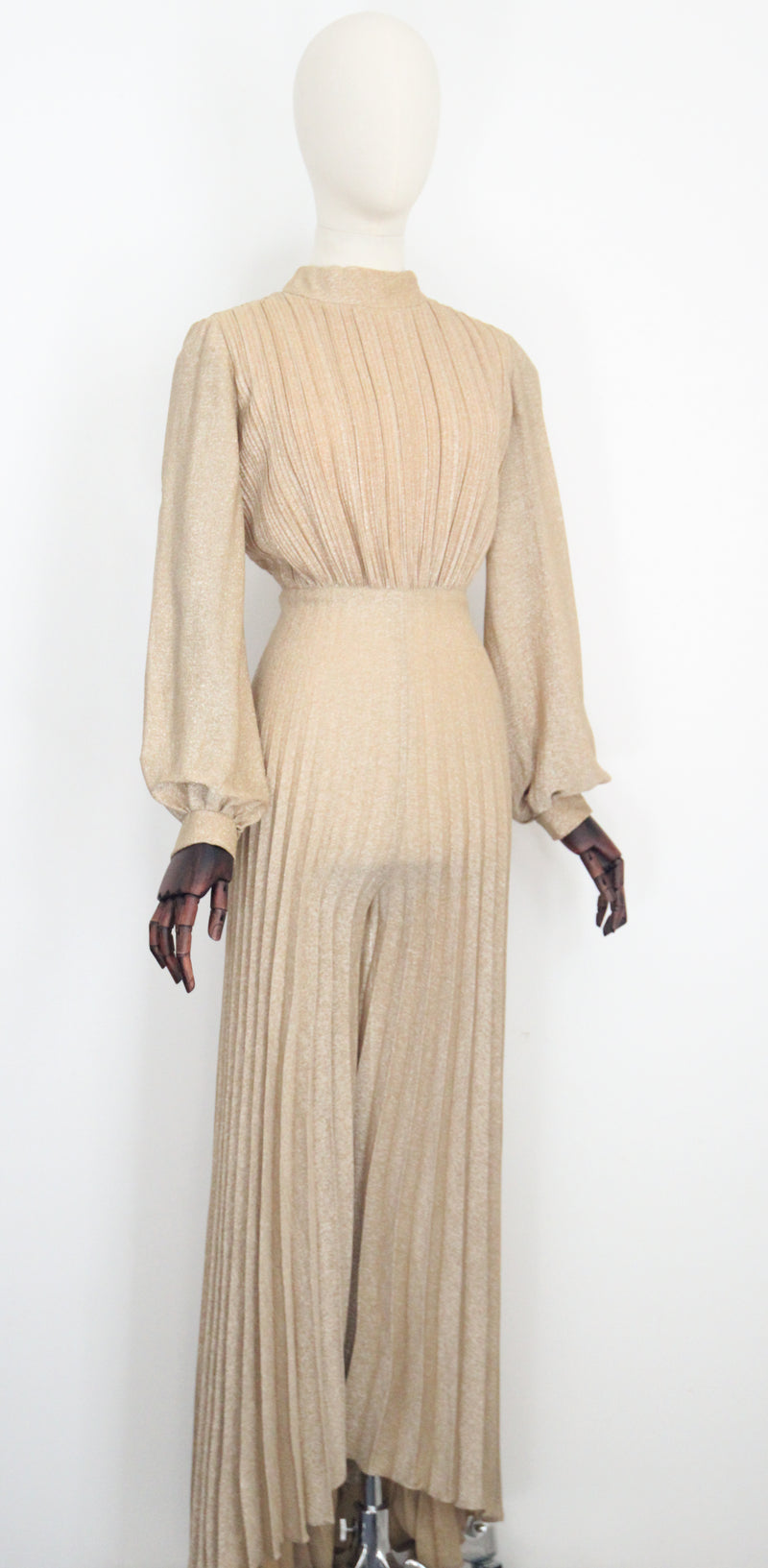 "Gold Pleated Lurex" Vintage 1960's Gold Pleated Lurex Jumpsuit UK 10 US 6