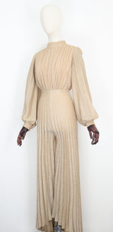 "Gold Pleated Lurex" Vintage 1960's Gold Pleated Lurex Jumpsuit UK 10 US 6