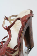 "Parisian Platforms" Vintage 1970's Wooden T Bar French Platforms UK 5.5 EU 38.5 US 7.5