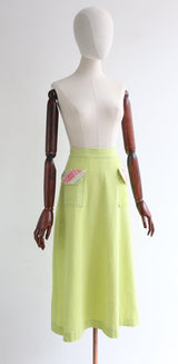 "Lime Green" Vintage 1940's Lime Green Pink Pocket Skirt UK 10 US 6