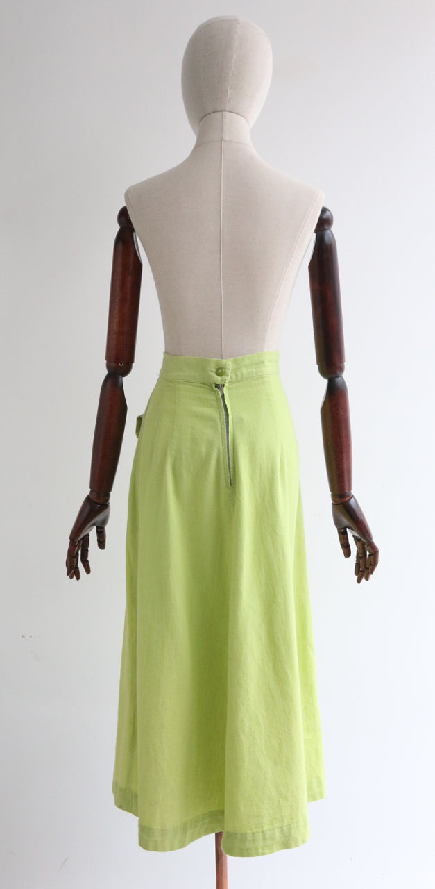 "Lime Green" Vintage 1940's Lime Green Pink Pocket Skirt UK 10 US 6