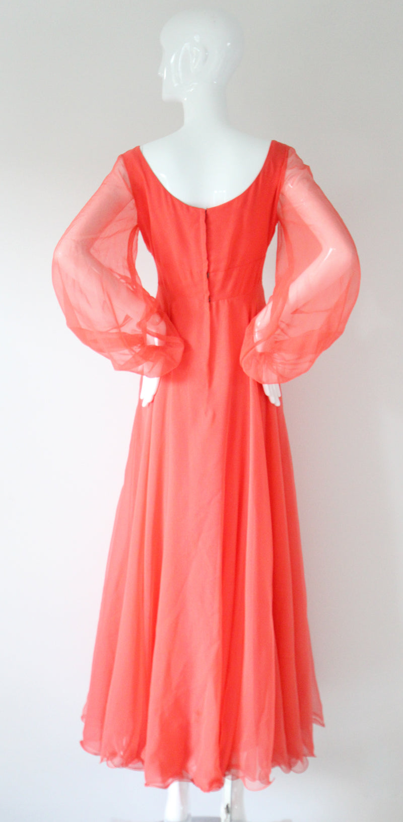 Silver Beaded Bow" Vintage 1960's Silver Bow & Coral Chiffon Dress UK   Willow Hilson Vintage