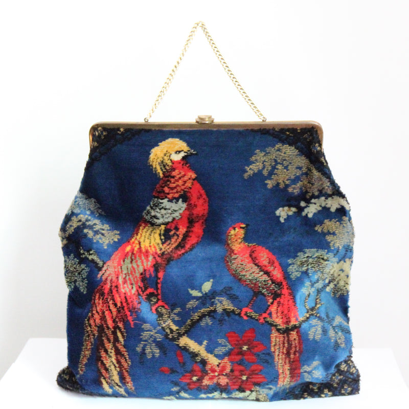 "Velvet Birds" Vintage 1960's Large Velvet Bird Handbag