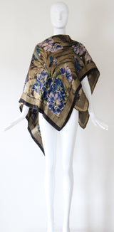 "Lilac Florals" Vintage 1920's Lilac & Blue Floral Gold Silk Lamé Shawl