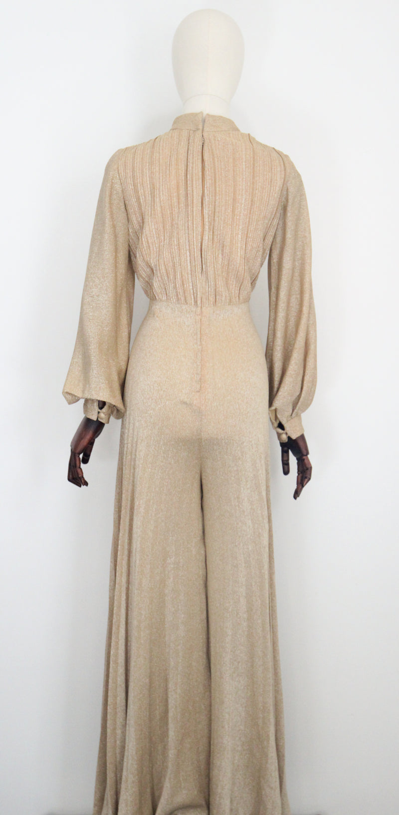 "Gold Pleated Lurex" Vintage 1960's Gold Pleated Lurex Jumpsuit UK 10 US 6